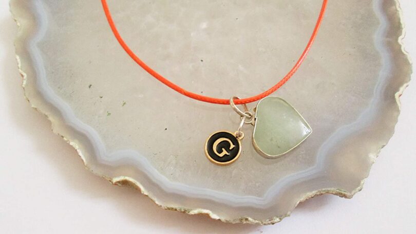 Personalised Letter - G - with Aquamarine Pendant | Stunning Natural Stone Necklace | Crystal Pendant with Inital -18"- Waxed Cord Necklace | Gift for Her