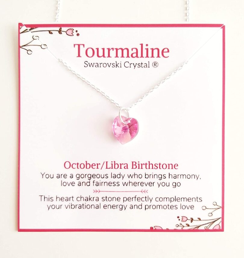 October-Libra Birthstone Heart Silver Necklace| Pink Turmouline Silver Necklace Christmas Gift | Geniune 925 Sterling Silver |Gifts for her