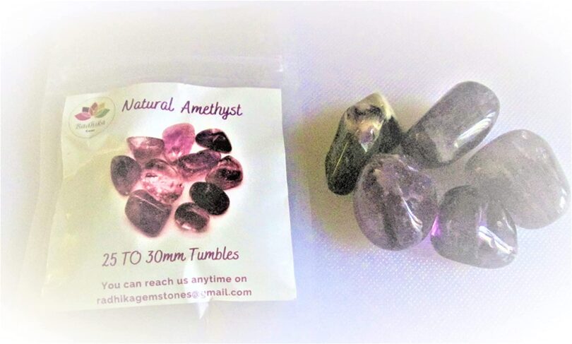 Amethyst Pack of 5 AAA Quality Tumbled Stones | 15 TO 20mm Tumbled Stones | Healing Stones | Amethyst Tumbles in Gift Pack