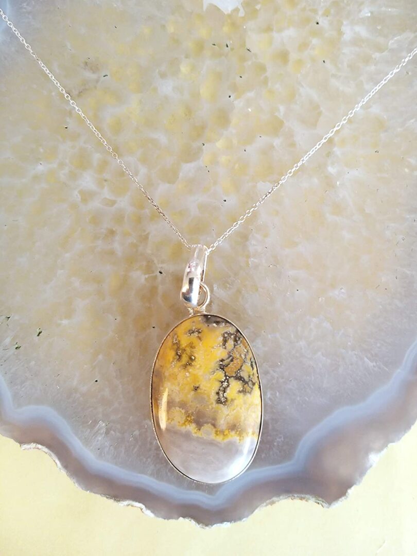 Bumble Bee Stone Pendant Necklace | Natural Gemstone Pendant -18"- Chain Necklace | Geniune Bumble Bee Stone GS Pendant | Gift Packing