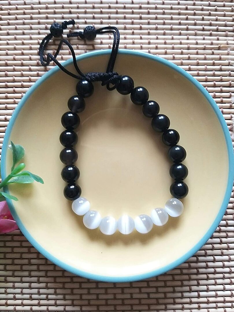 Selenite & Black Onyx Crystal Bracelet | Natural Crystal Gemstone Bracelet | Healing Stone | Meditation | Gift Crystal Bracelet | Gift for Her - Image 2