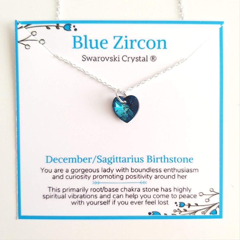 December-Sagittarius Birthstone Heart Silver Necklace| Blue Zircon Silver Necklace Christmas Gift |Geniune 925 Sterling Silver|Gifts for her