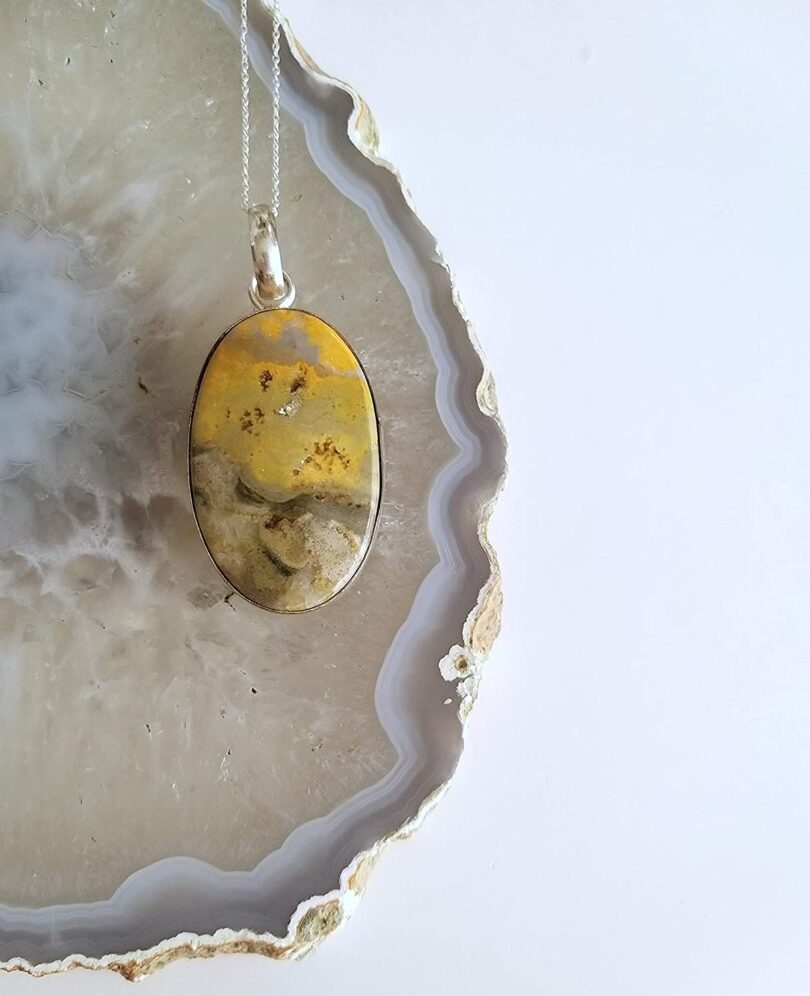 Bumble Bee Stone Pendant Necklace | Natural Gemstone Pendant -18"- Chain Necklace | Geniune Bumble Bee Stone GS Pendant | Gift Packing - Image 5