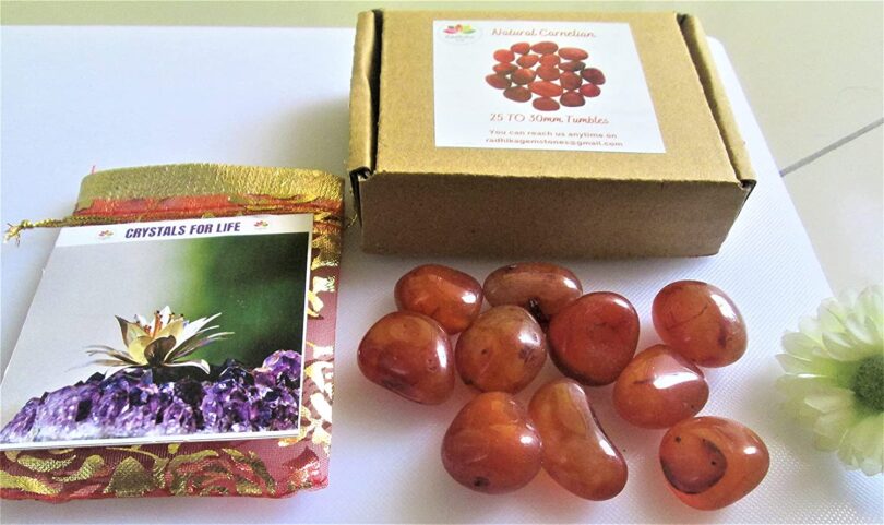 Carnelian Pack of 10 AAA Quality Tumbled Stones | 25 TO 30mm Tumbled Stones | Healing Stones | Carnelian Tumbles & Info Card in Gift Pack