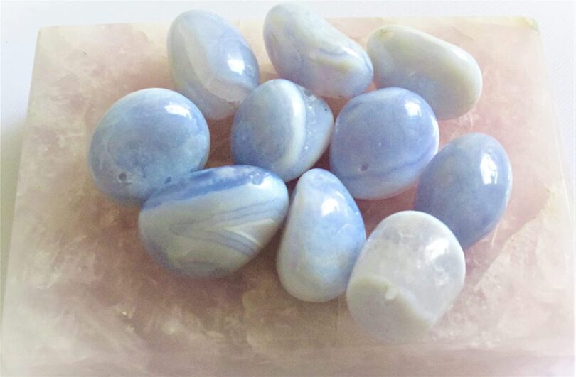 Blue Lace Agate Tumbles Pack of 10 AAA Quality | 25 TO 30mm Tumbled Stones | Healing Stones | Blue Lace Agate Tumbles & Info Card in Gift Pack - Image 4