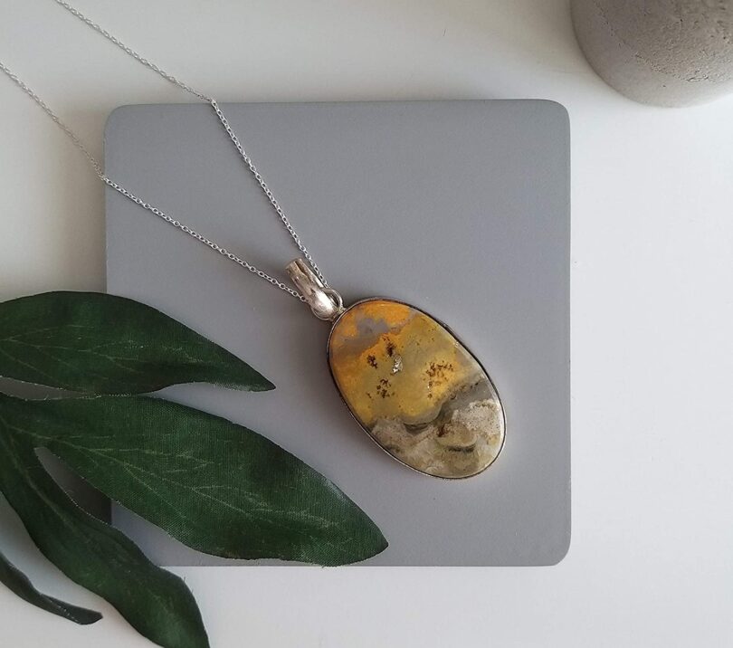 Bumble Bee Stone Pendant Necklace | Natural Gemstone Pendant -18"- Chain Necklace | Geniune Bumble Bee Stone GS Pendant | Gift Packing - Image 4