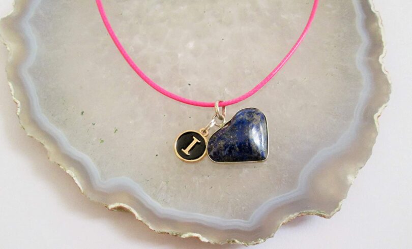 Personalised Letter - I - with Lapis Lazuli Pendant | Stunning Natural Stone Necklace | Crystal Pendant with Inital -18"- Waxed Cord Necklace | Gift for Her