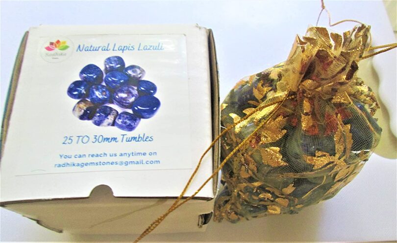 Lapis Lazuli 1 Lb. Pack of AAA Quality Tumbled Stones | 25 TO 30mm Tumbled Stones | 30-35 Pcs. Healing Stones | Tumbles 460 Gms. in Gift Pack