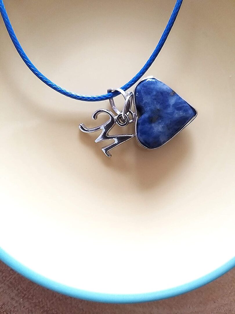 Initial - M - Necklace with Natural Lapis Lazuli Pendant | Stunning Personalised Necklace | Crystal Pendant with Inital -18"- Waxed Cord Necklace | Gift for Her - Image 3