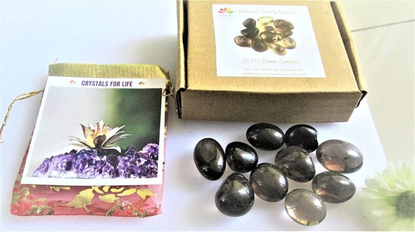 Smoky Quartz Pack of 10 AAA Quality Tumbled Stones | 25 TO 30mm Tumbled Stones|Healing Stones |Smoky Quartz Tumbles & Info Card in Gift Pack