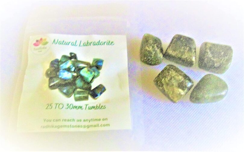 Labradorite Pack of 5 AAA Quality Tumbled Stones | 15 TO 20mm Tumbled Stones |Healing Stones | Labradorite Tumbles in Gift Pack