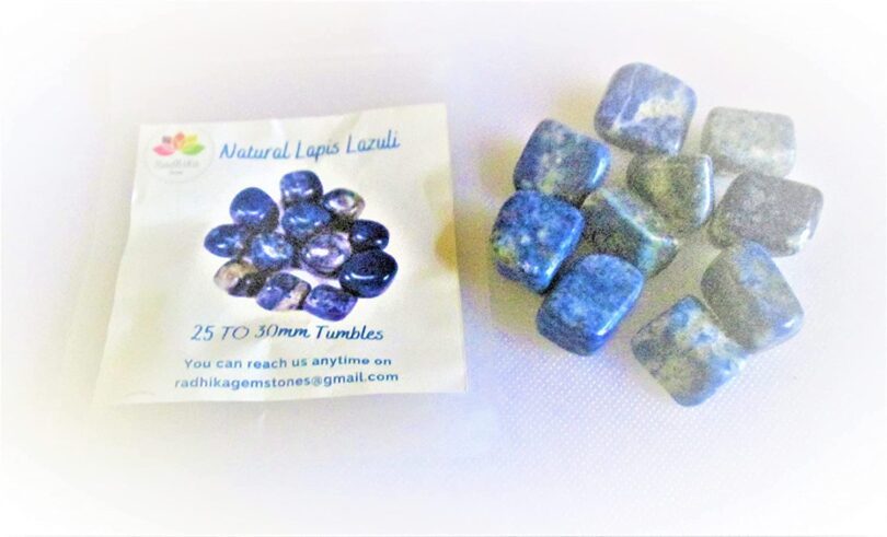 Lapis Lazuli Pack of 10 AAA Quality Tumbled Stones | 20 TO 25mm Tumbled Stones | Healing Stones |Lapis Lazuli Tumbles in Gift Pack