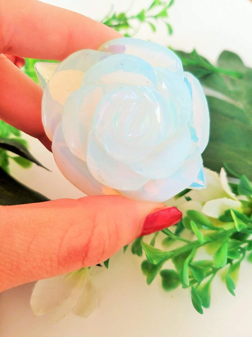 Genuine Opalite Flower Carving | 50mm Rose Shaped Handmade Crystal| Home Decor Showpiece | Repel Negativity Crystal | Gift Crystal Carving - Image 4