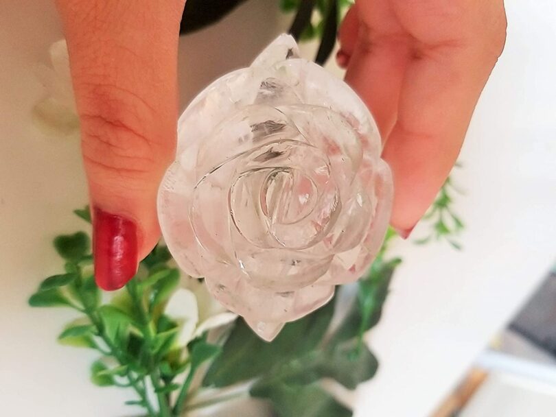 Genuine Clear quartz Flower Carving | 50mm Rose Shaped Handmade Crystal | Decor Showpiece | Repel Negativity Crystal | Gift Crystal Carving - Image 3