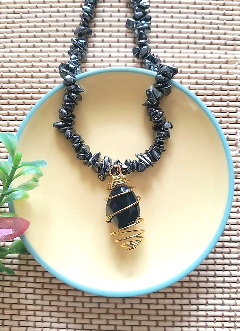 Hematite Pendant Necklace | Gemstone Crystal Necklace | Natural Hematite Necklace | Negative Energy Protection Necklace | Gift for Her