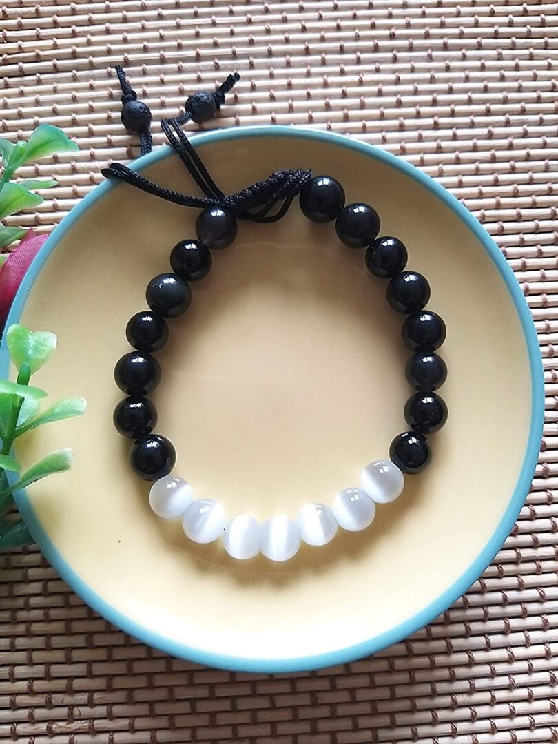 Selenite & Black Onyx Crystal Bracelet | Natural Crystal Gemstone Bracelet | Healing Stone | Meditation | Gift Crystal Bracelet | Gift for Her - Image 2