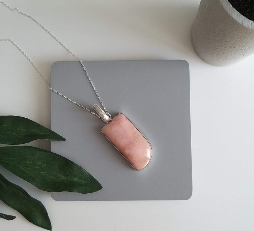 Peach aventurine Stone Pendant Necklace | Natural Gemstone Pendant -18"- Chain Necklace | Geniune Peach Aventurine Stone GS Pendant | Gift Packing - Image 4