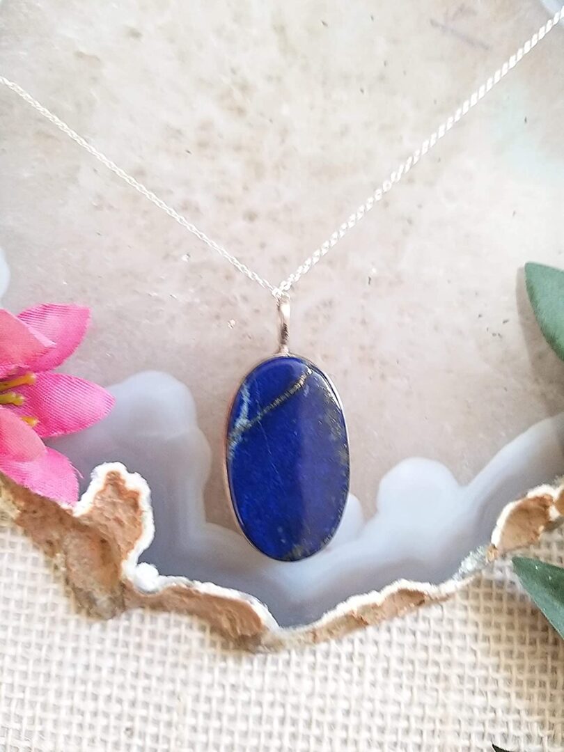 Lapis Lazuli 925-Silver Pendant Necklace | Sterling Silver Chain-16'' | Lapis Lazuli 925-Silver Pendant | Geniune 925-Sterling Silver chain | Gift for Her