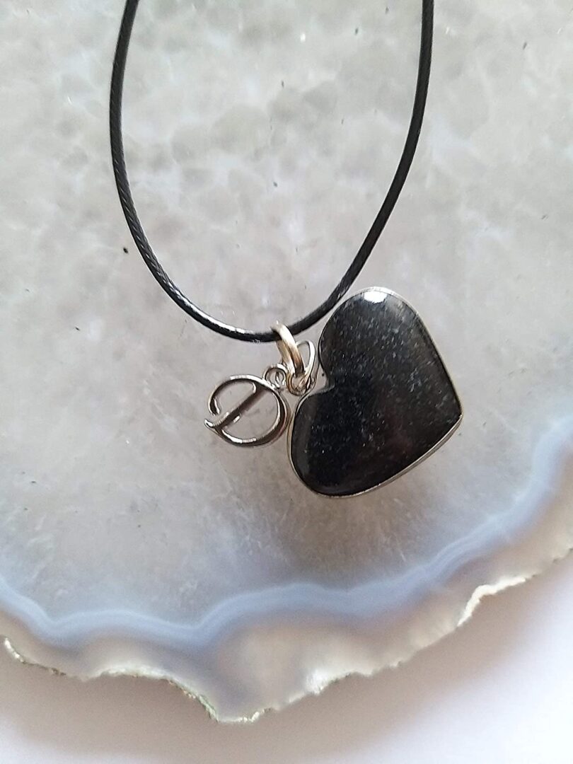 Initial - D - Necklace with Natural Black Onyx Pendant | Stunning Personalised Necklace | Crystal Pendant with Inital -18"- Waxed Cord Necklace | Gift for Her