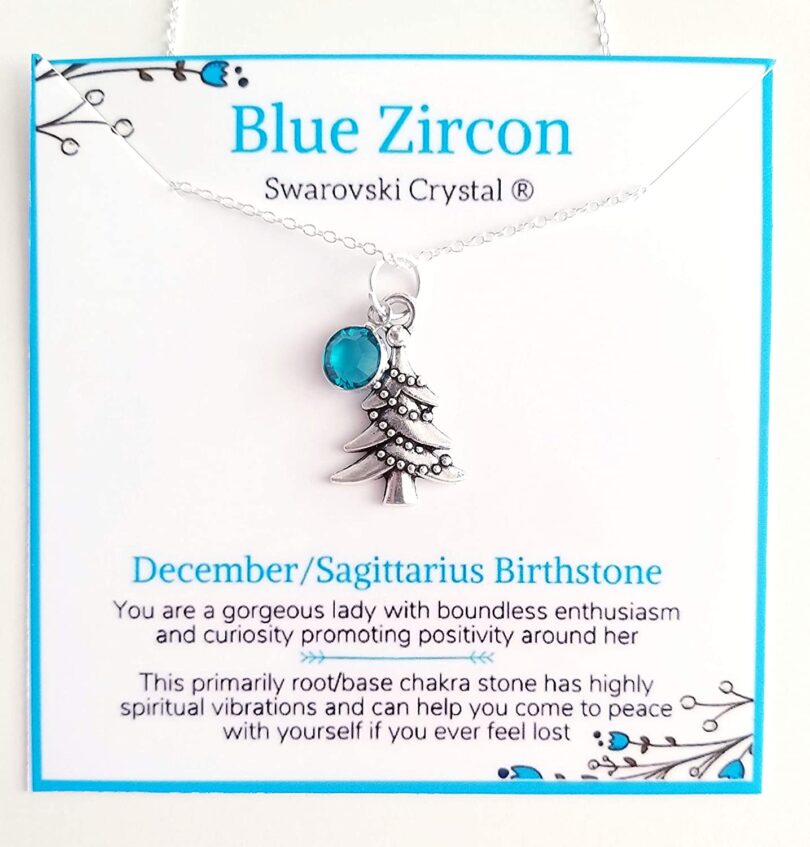 December-Sagittarius Birthstone and Charm Silver Necklace| Blue Zircon Silver Necklace Christmas Gift |Geniune 925 Sterling Silver|Gifts for her