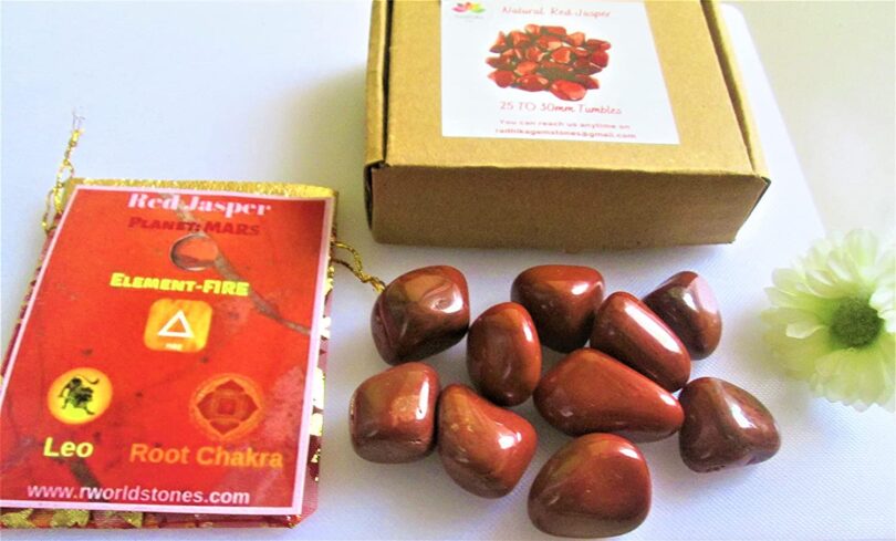 Red Jasper Pack of 10 AAA Quality Tumbled Stones | 25 TO 30mm Tumbled Stones | Healing Stones | Red Jasper Tumbles & Info Card in Gift Pack