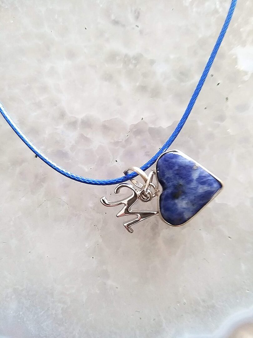 Initial - M - Necklace with Natural Lapis Lazuli Pendant | Stunning Personalised Necklace | Crystal Pendant with Inital -18"- Waxed Cord Necklace | Gift for Her