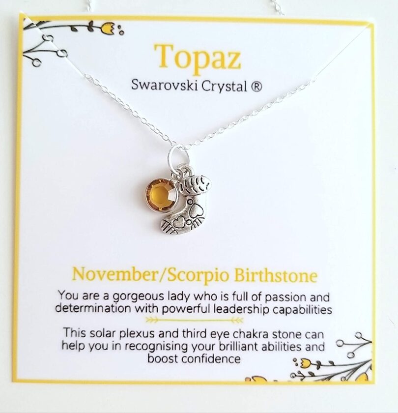 November-Scorpio Birthstone Charm Silver Necklace| Yellow Topaz Silver Necklace Christmas Gift | Geniune 925 Sterling Silver | Gifts for her