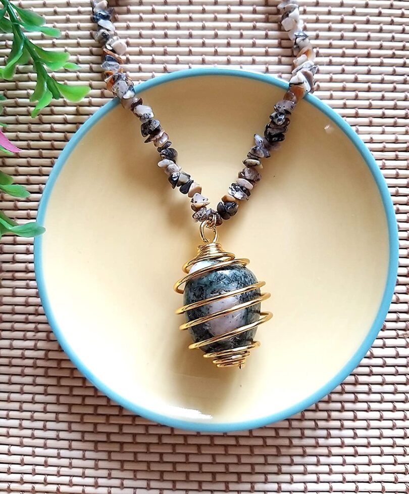 Moss Agate Pendent Necklace | Handmade Crystal Pendant | Natural Stone Necklace | Negative Energy Protection Necklace | Gift Crystals - Image 2