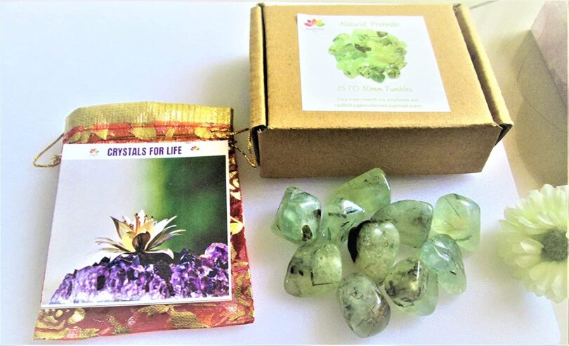 Prehnite Pack of 10 AAA Quality Tumbled Stones | 25 TO 30mm Tumbled Stones| Healing Stones | Prehnite Tumbles & Info Card in Gift Pack