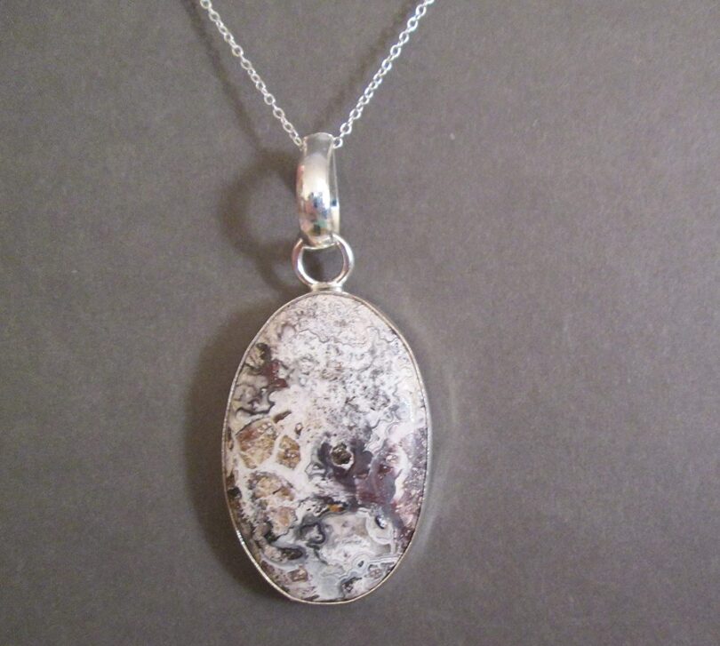 Crazy Lace Agate Pendant Necklace | Natural Gemstone Pendant -18"- Chain Necklace | Geniune Crazy Lace Agate Crystal GS Pendant | Gift Packing