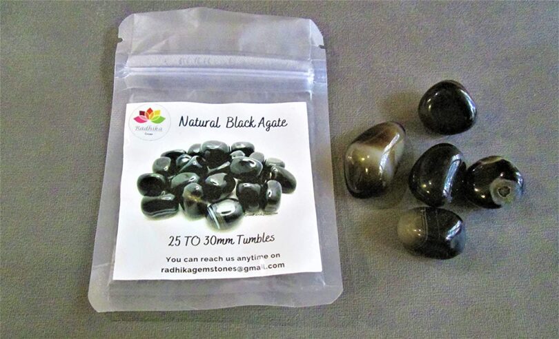 Black Agate Pack of 5 AAA Quality Tumbled Stones | 20 TO 25mm Tumbled Stones | Healing Stones |Black Agate Tumbles in Gift Pack - Image 2