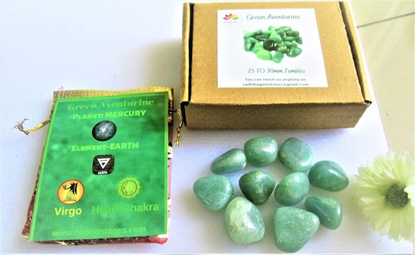 Green Aventurine Pack of 10 AAA Quality Tumbles | 25 TO 30mm Tumbled Stones | Healing Stones | Green Aventurine Tumbles & Info Card in Gift Pack