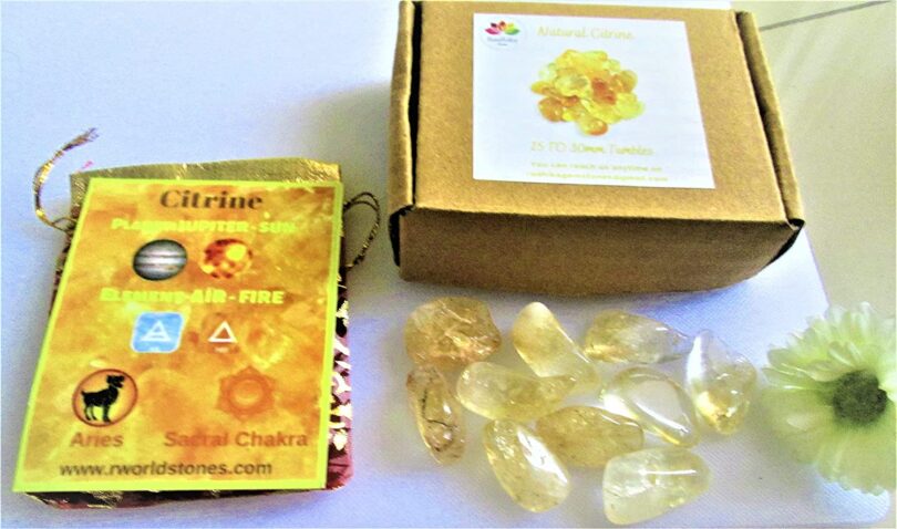 Citrine Pack of 10 AAA Quality Tumbled Stones | 25 TO 30mm Tumbled Stones | Healing Stones | Citrine Tumbles & Info Card in Gift Pack