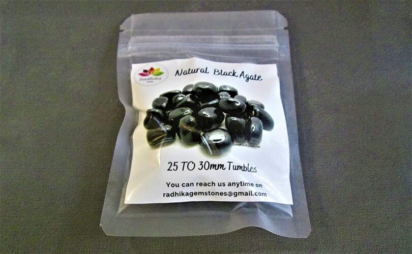 Black Agate Pack of 5 AAA Quality Tumbled Stones | 20 TO 25mm Tumbled Stones | Healing Stones |Black Agate Tumbles in Gift Pack