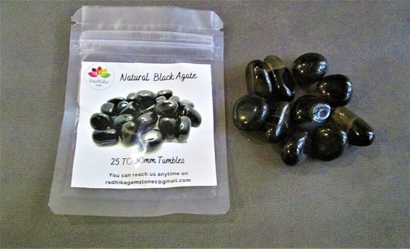 Black Agate Pack of 10 AAA Quality Tumbled Stones | 15 TO 20mm Tumbled Stones | Healing Stones |Black Agate Tumbles in Gift Pack - Image 2