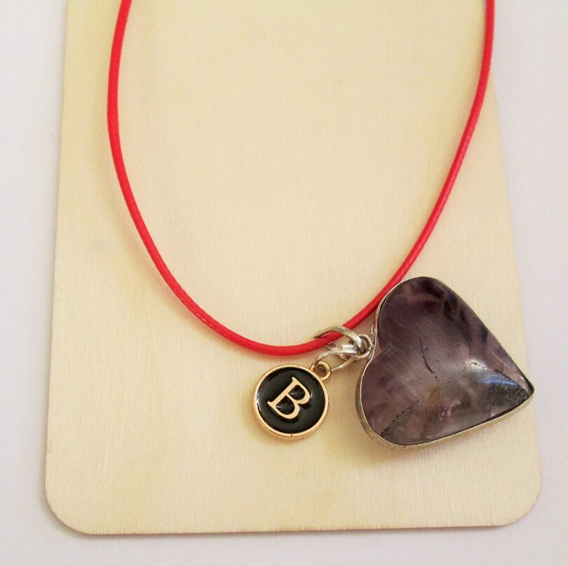 Personalised Letter - B - with Natural Amethyst Pendant | Stunning Natural Stone Necklace | Crystal Pendant with Inital -18"- Waxed Cord Necklace | Gift for Her - Image 2