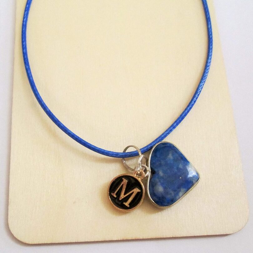 Personalised Letter - M - with Lapis Lazuli Pendant | Stunning Natural Stone Necklace | Crystal Pendant with Inital -18"- Waxed Cord Necklace | Gift for Her - Image 2