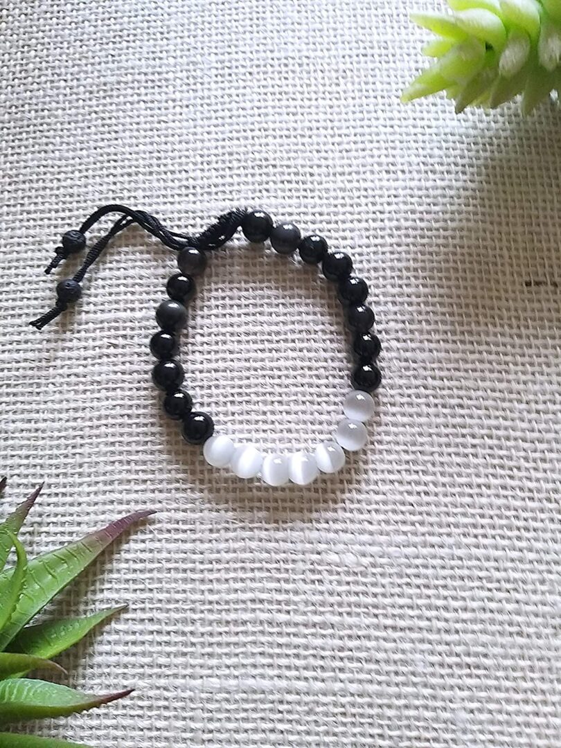 Selenite & Black Onyx Crystal Bracelet | Natural Crystal Gemstone Bracelet | Healing Stone | Meditation | Gift Crystal Bracelet | Gift for Her - Image 3