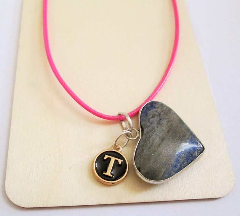 Personalised Letter - T - with Lapis Lazuli Pendant | Stunning Natural Stone Necklace | Crystal Pendant with Inital -18"- Waxed Cord Necklace | Gift for Her - Image 2