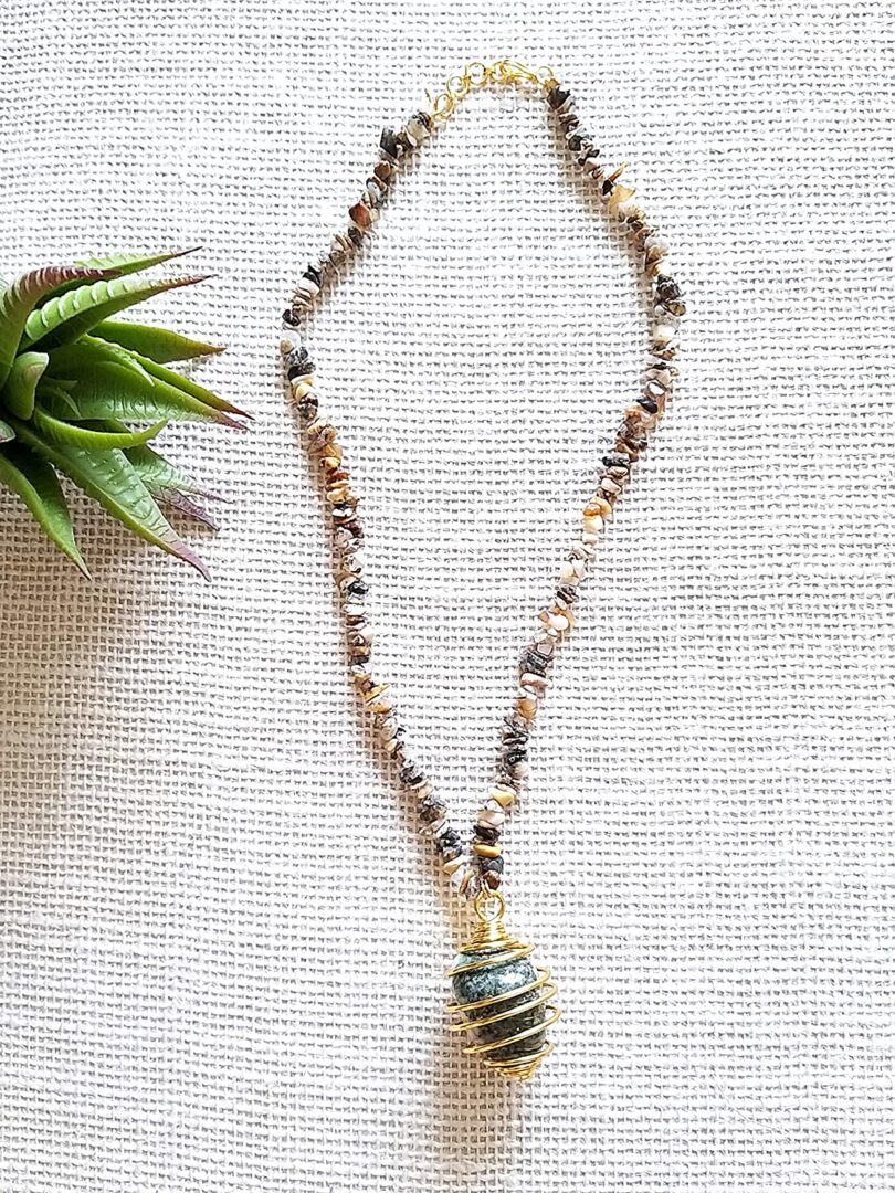 Moss Agate Pendent Necklace | Handmade Crystal Pendant | Natural Stone Necklace | Negative Energy Protection Necklace | Gift Crystals