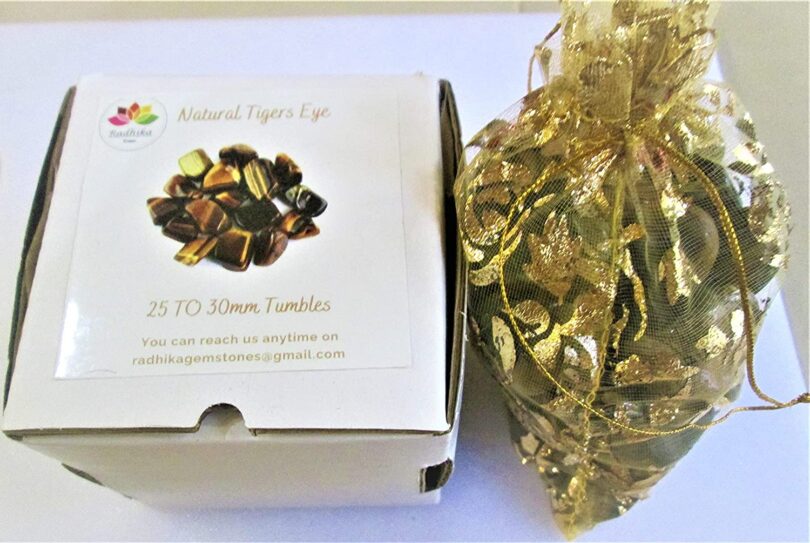 Tigers Eye Pack of 1 LB. AAA Quality Tumbled Stones | 25 TO 30mm Tumbled Stones| 30-35 Healing Stones | 460 Gms. Tumbles in Gift Pack - Image 3