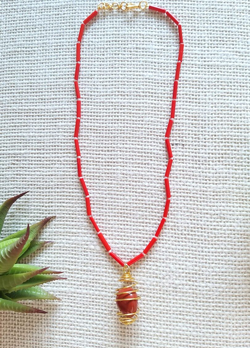 Red Coral Pendant Necklace | Gemstone Crystal Necklace | Natural Red Coral Necklace | Negative Energy Protection Necklace | Gift for Her