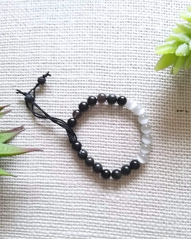 Selenite & Black Onyx Crystal Bracelet | Natural Crystal Gemstone Bracelet | Healing Stone | Meditation | Gift Crystal Bracelet | Gift for Her - Image 3