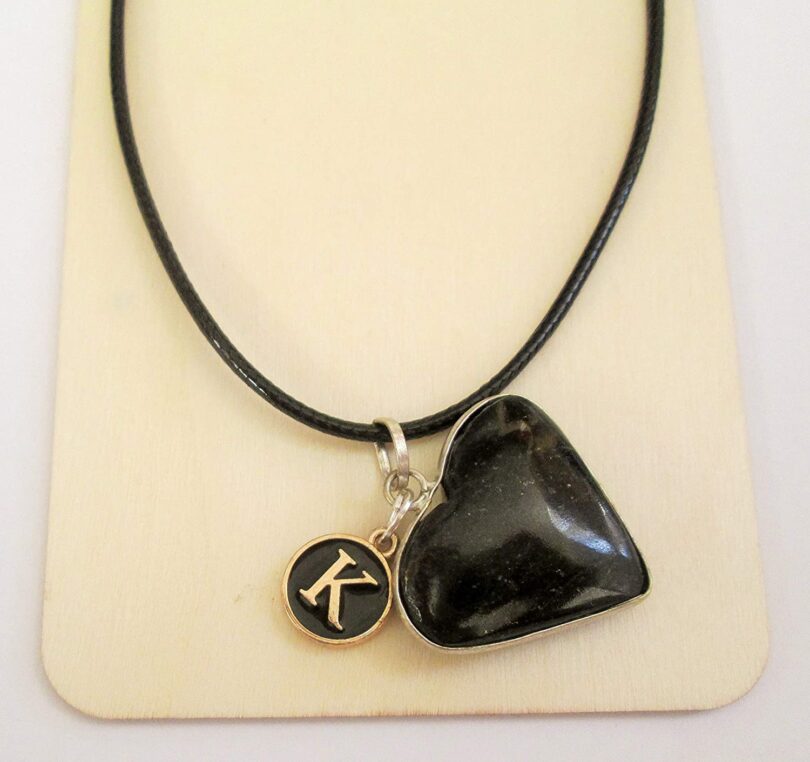 Personalised Letter - K - with Black Onyx Pendant | Stunning Natural Stone Necklace | Crystal Pendant with Inital -18"- Waxed Cord Necklace | Gift for Her - Image 2