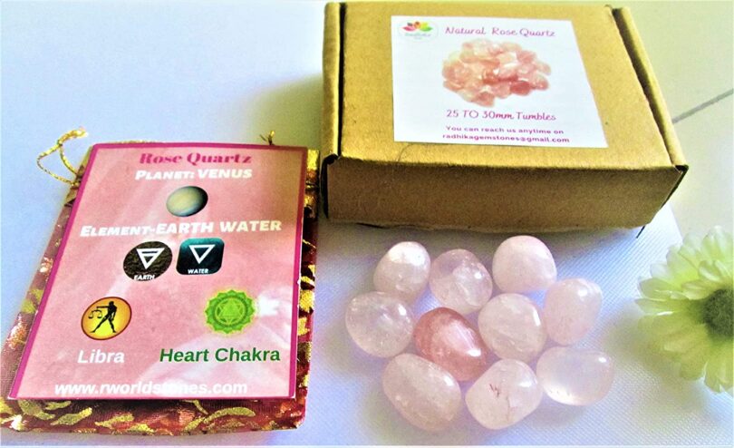 Rose Quartz Pack of 10 AAA Quality Tumbled Stones | 25 TO 30mm Tumbled Stones | Healing Stones| Rose Quartz Tumbles & Info Card in Gift Pack