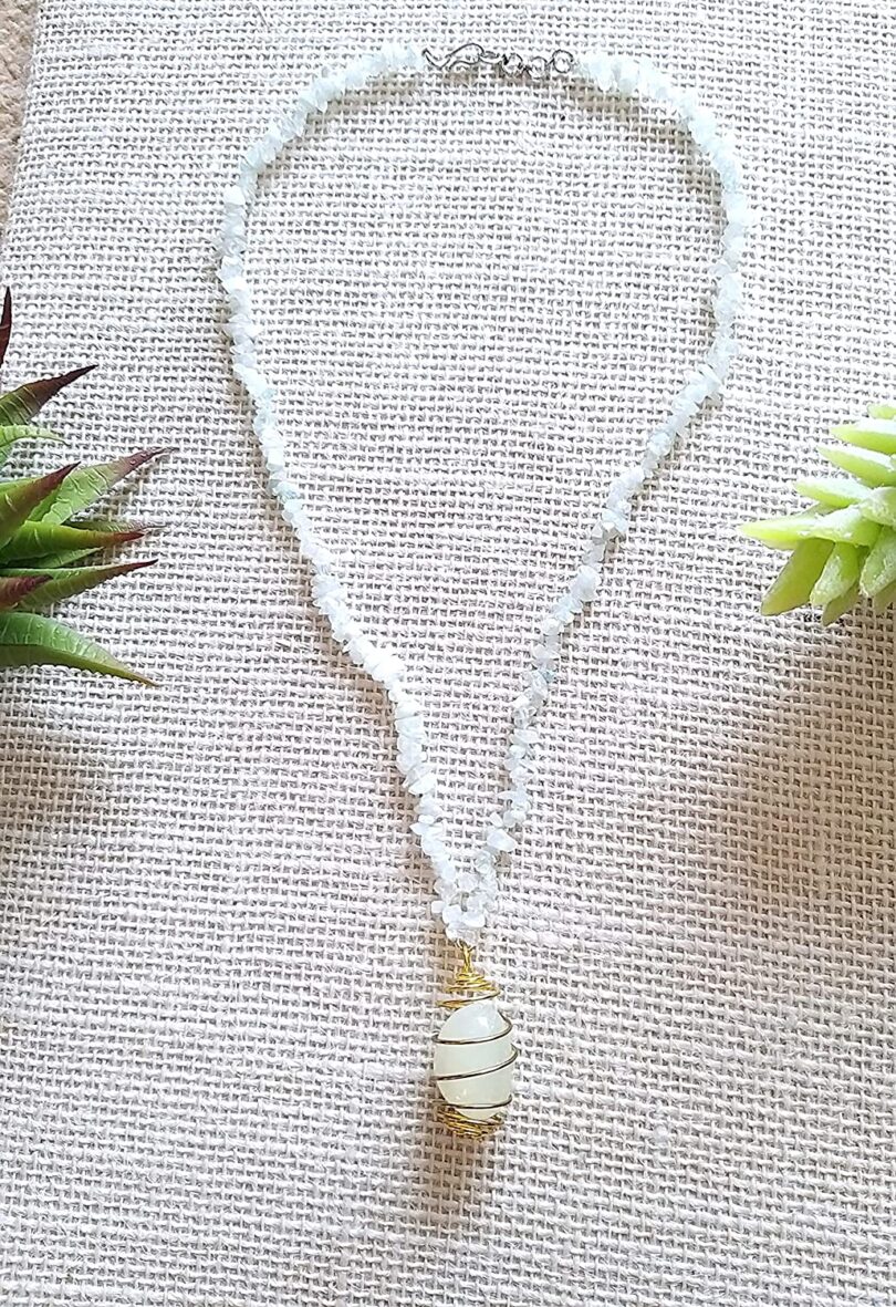 Rainbow Moonstone Pendant Necklace | Gemstone Crystal Necklace | Natural Rainbow Moonstone Necklace | Negative Energy Protection Necklace | Gift for Her - Image 2