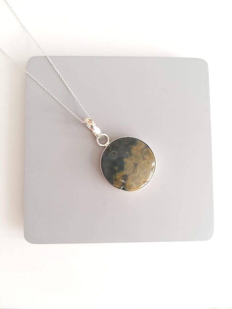 Rainforest jasper Stone Pendant Necklace | Natural Gemstone Pendant -18"- Chain Necklace | Geniune Rainforest Jasper Stone GS Pendant | Gift Packing - Image 5