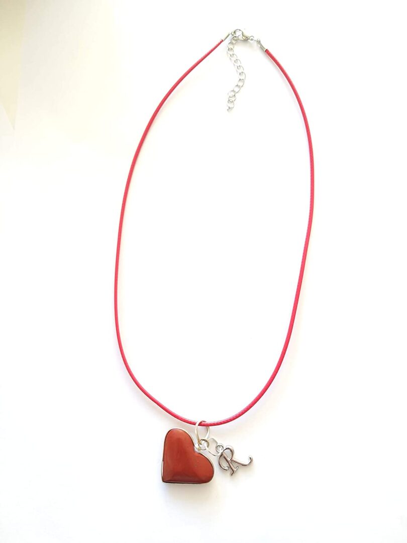 Initial - R - Necklace with Natural Red Jasper Pendant | Stunning Personalised Necklace | Crystal Pendant with Inital -18"- Waxed Cord Necklace | Gift for Her - Image 3