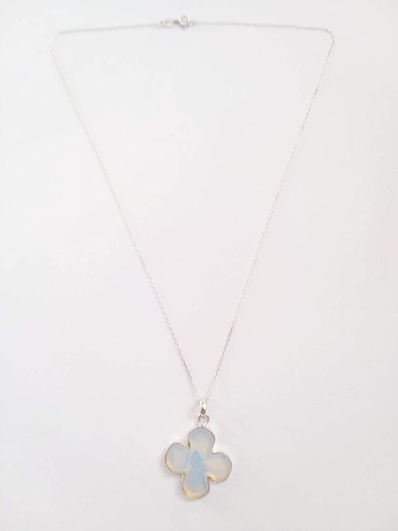 Opalite 925-Silver Pendant Necklace | 925- Silver Chain-16'' | Opalite 925-Silver Flower Pendant | Geniune 925 Sterling Silver chain | Gift for Her - Image 3