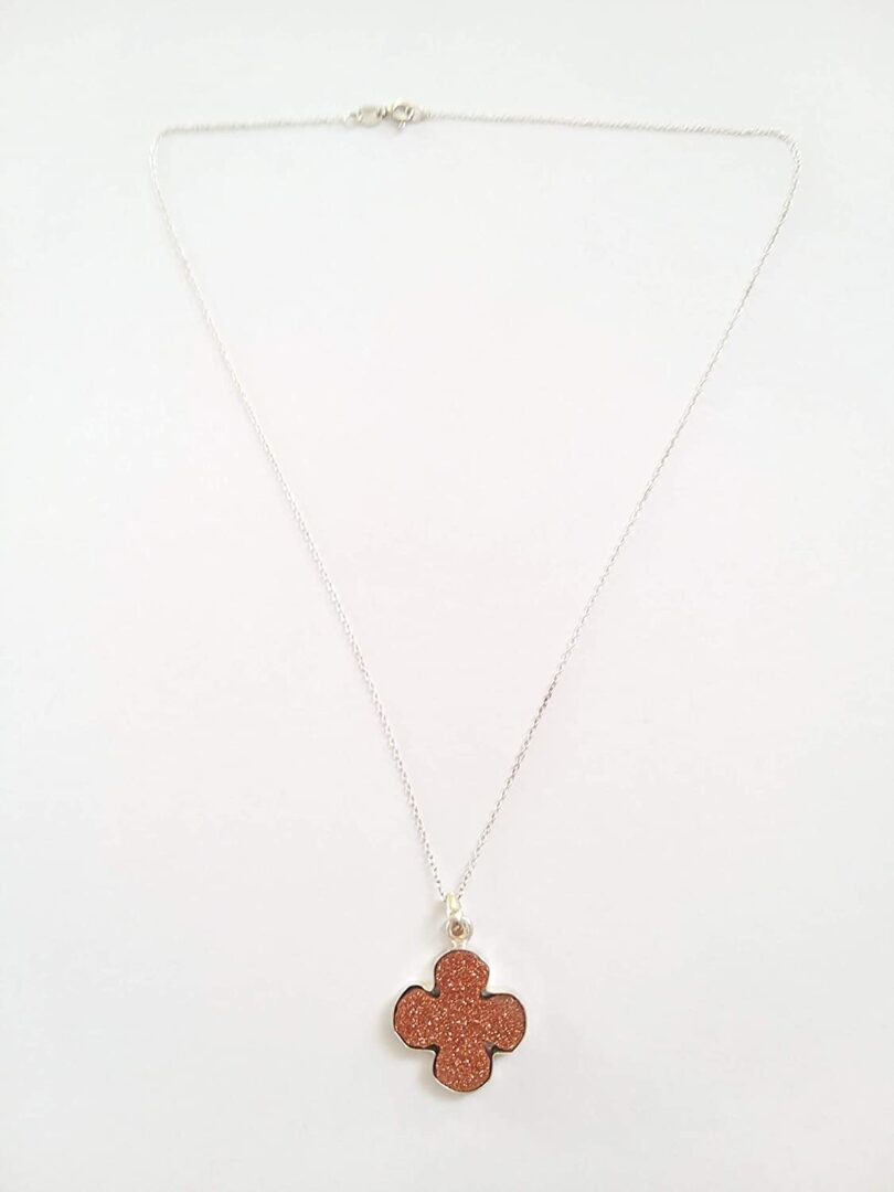 Goldstone Red 925-Silver Pendant Necklace | 925- Silver Chain-16'' | Goldstone Red 925-Silver Flower Pendant | Geniune 925 Sterling Silver chain | Gift for Her - Image 2